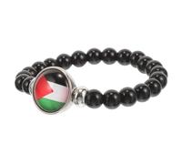 SHOWERORO Palestine Flag Themed Chic Bracelet Elastic Wristlet with Black Beads Versatile Accessory for Casual and Formal Wear Symbol of