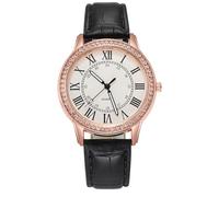 SHOWERORO Quartz Wrist Watch and Digital Scale Comfortable Imitation Leather Strap with Simulation Diamond Stylish Black Casual Watch Elegant Ladies for Women