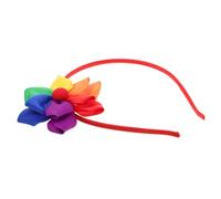 SHOWERORO Rainbow Flower Headband for Women Vibrant Handmade Floral Ribbon Hairband Fit Festival Accessory for Parties Spring Events Colorful Double Ribbon Design