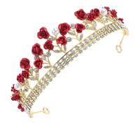 SHOWERORO Red Rose Crystal Bride Crown Headpiece Korean Style Wedding Hair Accessory Creative Hair Band for Bridal Party