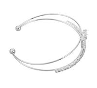 SHOWERORO Rhinestone Bow Knot Double-layer Cuff Bracelet Adjustable Silver Wrist Jewelry for Women Copper Zircon Arm Bangle Chic Designer Accessory