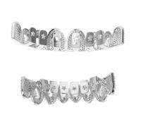 SHOWERORO Rhinestone Grill Teeth Set Removable Fake Fangs for Men Women Cosplay Gothic Vampire Grill Mouth Party Jewelry Set for Halloween Party Music Concert