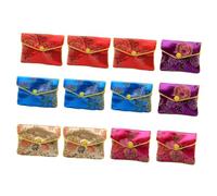 SHOWERORO Silk Jewelry Bag Small Size 12Pcs Set Chinese Style Satin Drawstring Pouch for Wedding Party Wrapping and Decoration, Elegant Cloth Bag for Earrings and Necklaces Storage
