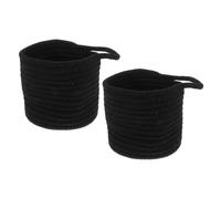 SHOWERORO Small Black Basket Set of 2pcs Made from Cotton Rope, Multi Functional Rope Storage Baskets for Organizing the Home with Farmhouse-style and Modern Style Design