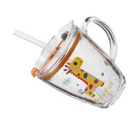 SHOWERORO Tempered Glass Tumbler with Handle and Scale Cartoon Milk Cup for Microwave Safe Breakfast Mug with Accurate Measurement for Childrens Drinking