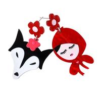 SHOWERORO Unique Acrylic Little Red Riding Hood and Big Bad Wolf Dangle Earrings for Women Cartoon Animal Jewelry Pendant Earrings for Casual and Party Wear