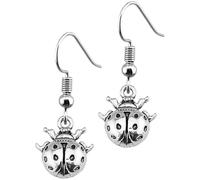 SHOWERORO Vintage Ladybug Dangle Earrings for Teen, 1 Pair Drop Earrings in Antique Silver, Handmade Aesthetic Jewelry Suitable for Casual and Party Wear