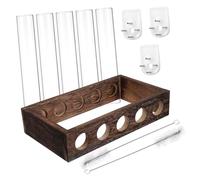 SHOWERORO Wall Hanging Glass Planter Set with 5 Test Tubes and 5-hole Wooden Rack, Plant Propagation Station for Home and Office, Includes 2 Cleaning Brushes and 3 No-trace Nails for Indoor