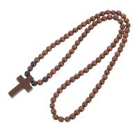 SHOWERORO Wooden Cross Necklace for Men Beaded Chain Lightweight and Versatile Vintage Style Cross Pendant Necklace Suitable for Occasions