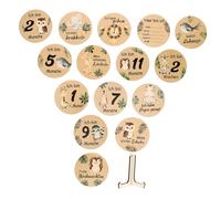 SHOWERORO Wooden Milestone Discs Unisex Growth Tracker for Newborns with Display Stand Photo Props for Capturing Monthly Milestones and Cherished Memories