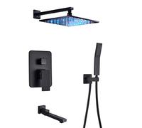 Showers, Shower System Concealed Shower Faucet Set Wall Mounted Shower Mixer Taps Set with Hand Shower and LED Rainfall Shower Head Advanced Air Injection Technology Matte Black,16 Inch(10 Inch)