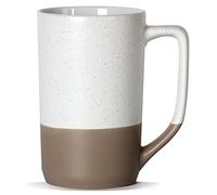 SHOWFULL 16oz Large Coffee Mug, Two Color Combination Big Ceramic Tea Cup with Large Handle with Black Speckled for Men Women Restaurant Home Office Hot Drinks, White