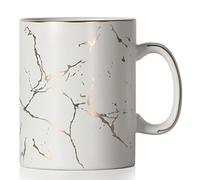 SHOWFULL 22oz Luxury Gold Pattern Inlay Exter Large Coffee Mug, 650ml Classic Ceramic Marble Tea Cup with Handle for Men Women, Matte White