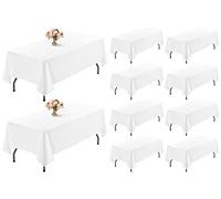 Showgeous 10 Pack White Polyester Tablecloth for 6ft Rectangle Tables 60 x 102 Inch Rectangular Fabric Table Clothes Washable White Table Covers for Wedding Banquet Restaurant Buffet Parties Camping
