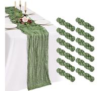 Showgeous 12 Pack Sage Green Cheesecloth Table Runner,21x120 Inch | Polyester cheesecloth,crinkled texture,sewn edges,weddings,baby showers,parties,holidays and home decor