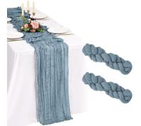 Showgeous 2 Pack Dusty Blue Cheesecloth Table Runner,21x120 Inch | Polyester cheesecloth,crinkled texture,sewn edges,weddings,baby showers,parties,holidays and home decor