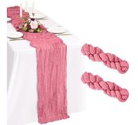 Showgeous 2 Pack Dusty Rose Cheesecloth Table Runner,21x120 Inch | Polyester cheesecloth,crinkled texture,sewn edges,weddings,baby showers,parties,holidays and home decor