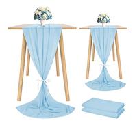 Showgeous 2 Pcs Chiffon Table Runner 28x120 Inches Romantic Wedding Runner 10ft Baby Blue Sheer Chiffon Table Cover Dressing Table Runner for Wedding Birthday Party Bridal Baby Shower Decorations