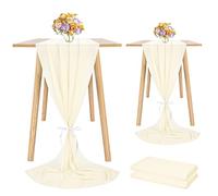Showgeous 2 Pcs Chiffon Table Runner 28x120 Inches Romantic Wedding Runner 10ft Ivory Chiffon Table Cover Dressing Table Runner for Wedding Birthday Party Bridal Baby Shower Decorations