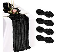Showgeous 4 Pack Black Cheesecloth Table Runner 90x300cm | Extra Wide Washable Gauze Table Runner Sheer Lightweight for Dining Tables, Weddings Parties Holidays Baby Showers Home Decor