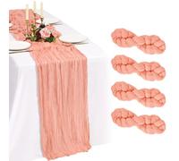 Showgeous 4 Pack Coral Cheesecloth Table Runner 90x300cm | Extra Wide Washable Gauze Table Runner Sheer Lightweight for Dining Tables, Weddings Parties Holidays Baby Showers Home Decor