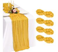 Showgeous 4 Pack Gold Cheesecloth Table Runner 90x300cm | Extra Wide Washable Gauze Table Runner Sheer Lightweight for Dining Tables, Weddings Parties Holidays Baby Showers Home Decor