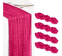 Showgeous 4 Pack Hot Pink Cheesecloth Table Runner 45x275cm Boho Gauze Cheese Cloth Table Runners Romantic Rustic Sheer Table Decorations for Wedding Party Baby Shower Birthday Holiday Home