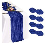 Showgeous 4 Pack Royal Blue Cheesecloth Table Runner 90x300cm | Extra Wide Washable Gauze Table Runner Sheer Lightweight for Dining Tables, Weddings Parties Holidays Baby Showers Home Decor