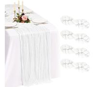 Showgeous 4 Pack White Cheesecloth Table Runner 10FT Fall Boho Gauze Cheese Cloth Table Runners 35 x 120 inch Romantic Rustic Sheer Table Decorations for Wedding Party Baby Shower Birthday