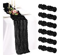 Showgeous 6 Pack Black Cheesecloth Table Runner,21x120 Inch | Polyester cheesecloth,crinkled texture,sewn edges,weddings,baby showers,parties,holidays and home decor
