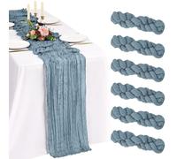 Showgeous 6 Pack Dusty Blue Cheesecloth Table Runner 10FT Boho Gauze Cheese Cloth Table Runners Romantic Rustic Sheer Table Decorations for Wedding Party Baby Shower Birthday Holiday Home