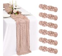 Showgeous 6 Pack Dusty Pink Cheesecloth Table Runner,21x120 Inch | Polyester cheesecloth,crinkled texture,sewn edges,weddings,baby showers,parties,holidays and home decor