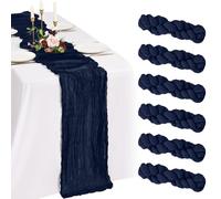Showgeous 6 Pack Navy Blue Cheesecloth Table Runner,21x120 Inch | Polyester cheesecloth,crinkled texture,sewn edges,weddings,baby showers,parties,holidays and home decor