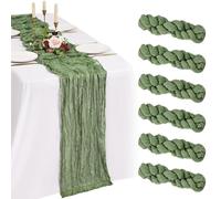 Showgeous 6 Pack Sage Green Cheesecloth Table Runner,21x120 Inch | Polyester cheesecloth,crinkled texture,sewn edges,weddings,baby showers,parties,holidays and home decor