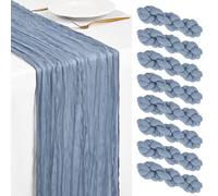 Showgeous 8 Pack Dusty Blue Cheesecloth Table Runner 45x275cm Boho Gauze Cheese Cloth Table Runners Romantic Rustic Sheer Table Decorations for Wedding Party Baby Shower Birthday Holiday Home
