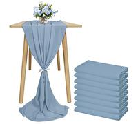Showgeous 8 Pcs Chiffon Table Runner 28x120 Inches Romantic Wedding Runner 10ft Dusty Blue Sheer Chiffon Table Cover Dressing Table Runner for Wedding Birthday Party Bridal Baby Shower Decorations