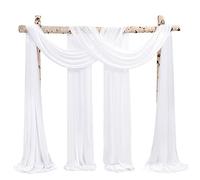 Showgeous Wedding Arch Draping Fabric 2 Panels 28" x 19Ft White Chiffon Drapery for Archway Ceremony - Sheer Backdrop Curtains for Arbor and Ceiling Decorations