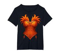 Showgirl Costume Illusion Orange Corset Feather Halloween T-Shirt, Women's Plus, Black, 1X
