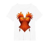 Showgirl Costume Illusion Orange Corset Feather Halloween T-Shirt, Women's Plus, White, 4X