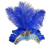 Showgirl Headpiece - Fascinator Hair Accessory | Fabric & Metal & Cotton Friendly Lining, Retro Masquerade Headdress for Carnival Party Festival Wedding and Cocktail Gala Blue