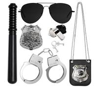 SHOWHEEL Police Costume Children, 6 Police Costume Accessory Set, Police Handcuffs Policeman Badge Sunglasses Baton Detective Cop Swat FBI Costume Halloween Party Role Play Cosplay
