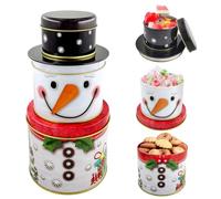 SHOWHEEL Set of 3 biscuit tins for Christmas, 3-in-1 biscuit tins, snowman, biscuit tin, metal, three-tier pastry containers, storage jars for sweets, chocolate, cookies for winter, advent, Christmas