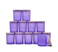 SHOWIN (12 Pcs) 6 OZ Thick Glass Jars with Wood Lids,Clear Empty Jars for Making Candles, Spice Jars, Sample Container - Dishwasher Safe, Frosted Purple