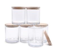 SHOWIN 14 OZ Thick Candle Jars for Making Candles 6 Pcs, Empty Jars with Wood Lids for Spice Jars, Sample Container, Clear