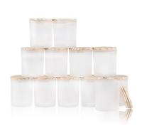 SHOWIN Thick Candle Jars for Making Candles 12 Pcs,10 OZ Empty Jars with Wood Lids for Candle Making, Sample Container, Frosted White