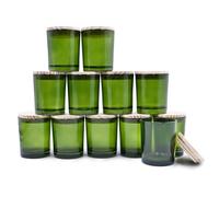 SHOWIN Thick Candle Jars for Making Candles 12 Pcs, 7 OZ Empty Jars with Wood Lids for Candle Making, Sample Container, Clear Green