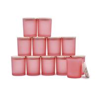 SHOWIN Thick Candle Jars for Making Candles 12 Pcs, 7 OZ Empty Jars with Wood Lids for Candle Making, Sample Container, Frosted Pink