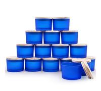 SHOWIN Thick Candle Jars for Making Candles 16 Pcs, 4 OZ Empty Jars with Wood Lids for Candle Making, Sample Container - Dishwasher Safe, Frosted Blue