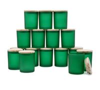SHOWIN Thick Candle Jars for Making Candles 16 Pcs, 7 OZ Empty Jars with Wood Lids for Candle Making, Sample Container, Frosted Green