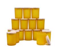 SHOWIN Thick Candle Jars for Making Candles 16 Pcs, 7 OZ Empty Jars with Wood Lids for Candle Making, Sample Container, Frosted Yellow